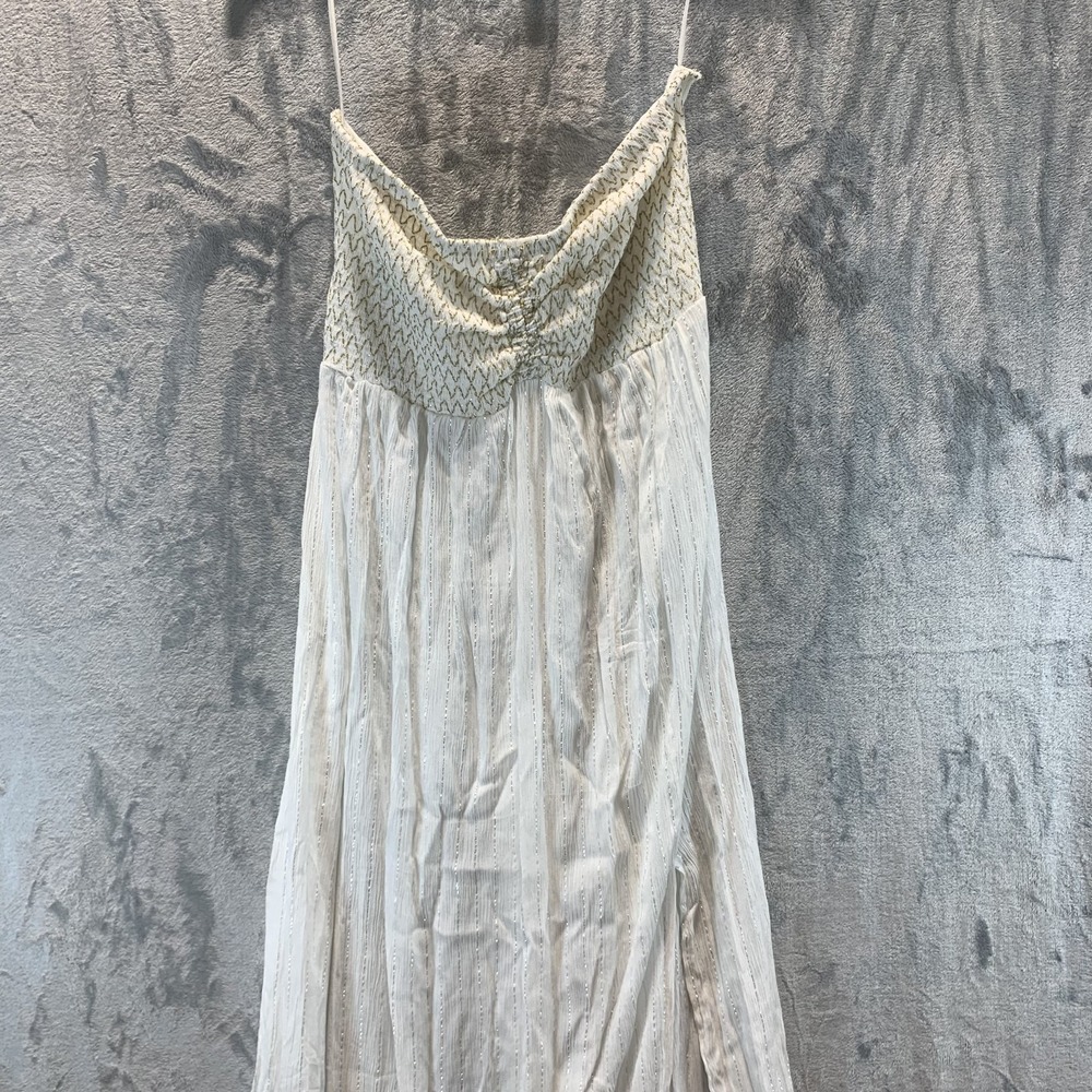 Raviya Women's Swimsuit Cover Up M Maxi White Metallic Tie Back Smocked Goddess